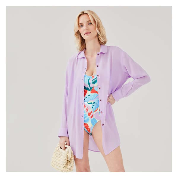 Button-Up Tunic Cover-Up - Light Lilac