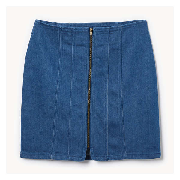 Denim Zip-Up Mini Skirt - Medium Wash