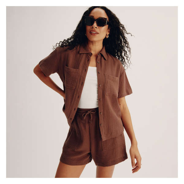 Gauze Button-Down Shirt - Dark Brown