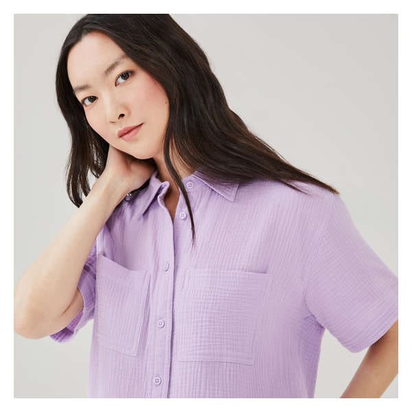 Gauze Button-Down Shirt - Light Purple
