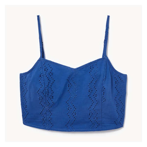 Eyelet Cropped Tank - Bright Blue