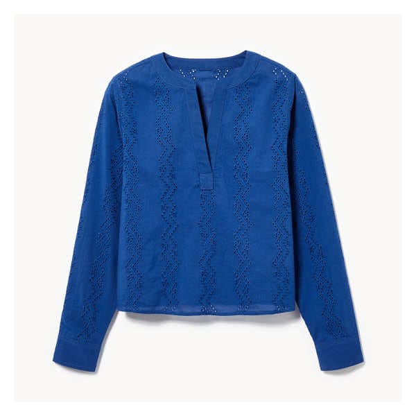 Cotton Eyelet Blouse - Bright Blue