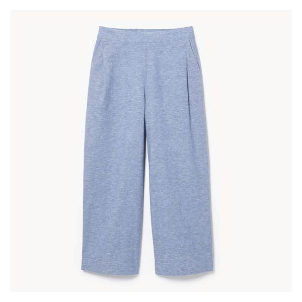 Linen Blend Crop Trouser - Blue Mix