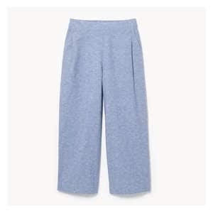 Linen Blend Crop Trouser - Blue Mix