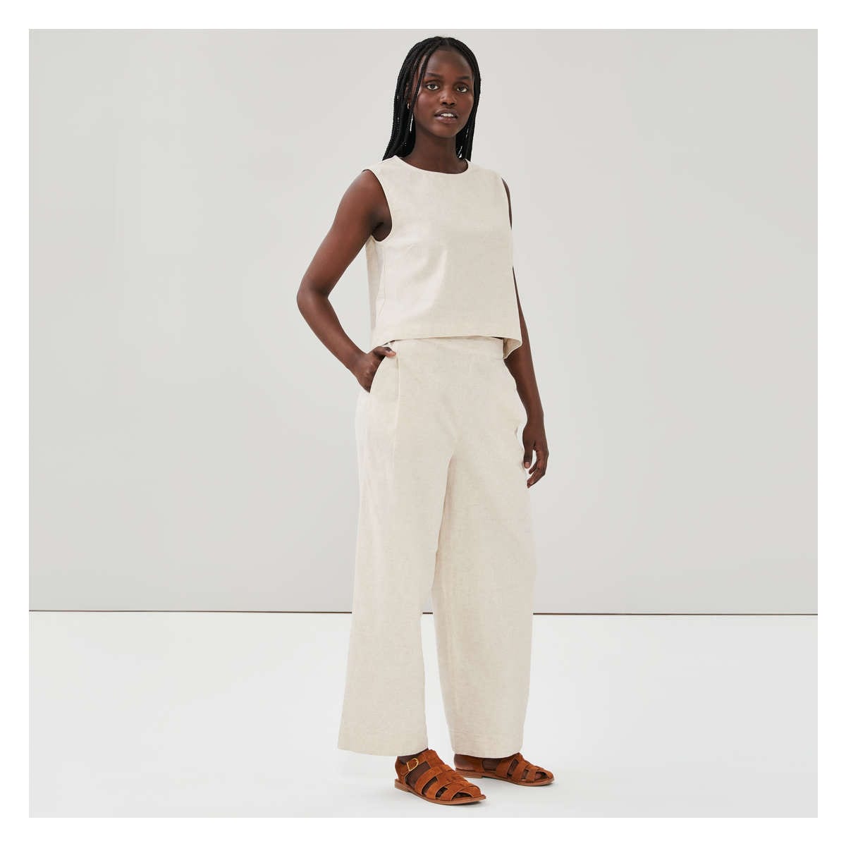 Linen Blend Crop Trouser