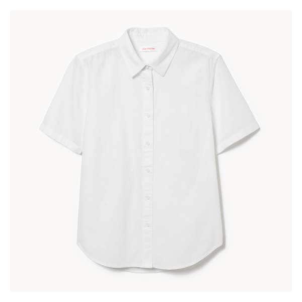 Linen Blend Button-Up Shirt - Bright White