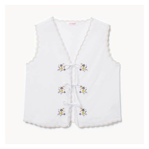 Embroidered Tie Tank Top - Bright White