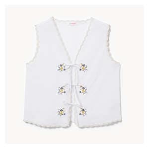Embroidered Tie Tank Top - Bright White