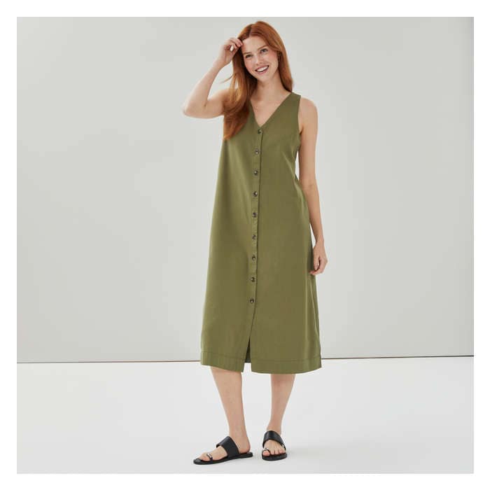 Aux Femmes Robe cami boutonnée - Olive