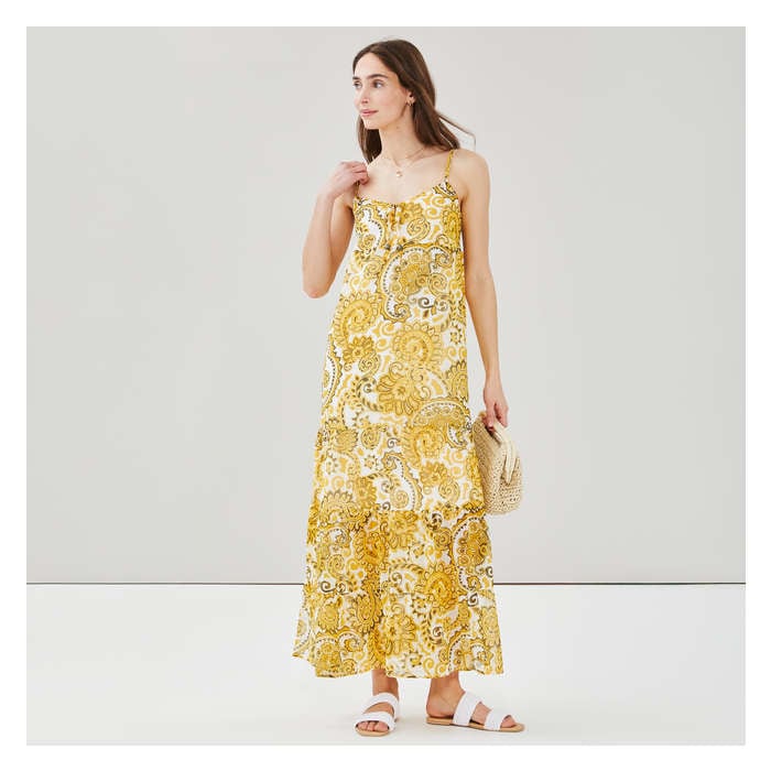 Aux Femmes Robe maxi imprimée à volants - Jaune
