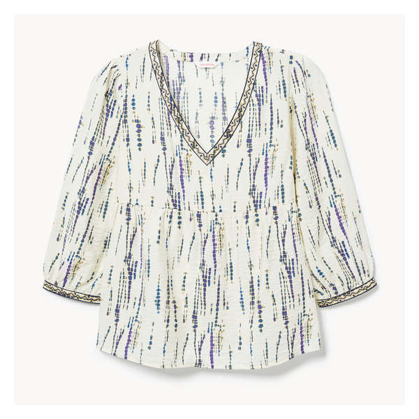 Printed Embroidered Top - Cream