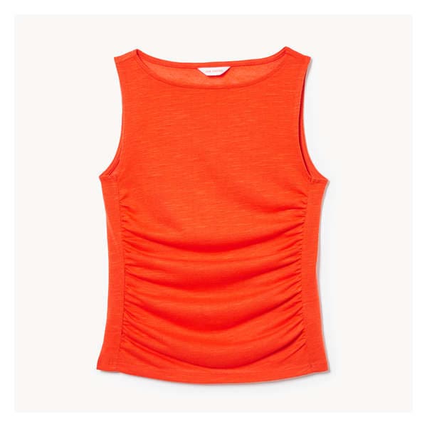 Ruched Sleeveless Top - Bright Orange