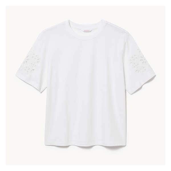 Embroidered Sleeve Oversized T-Shirt - Bright White