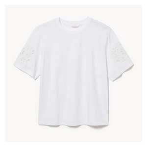 Embroidered Sleeve Oversized T-Shirt - Bright White