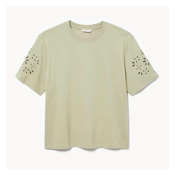 Embroidered Sleeve Oversized T-Shirt - Khaki Green