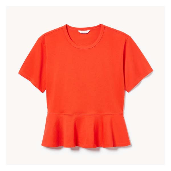 Peplum Cotton T-Shirt - Bright Orange