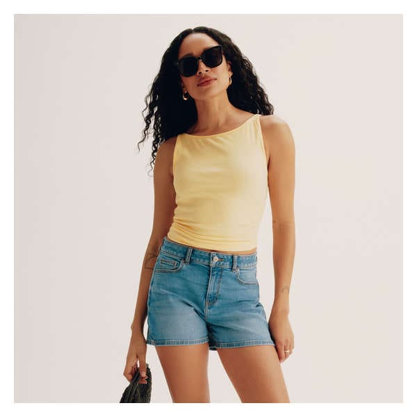 High Neck Rib Tank - Pastel Yellow