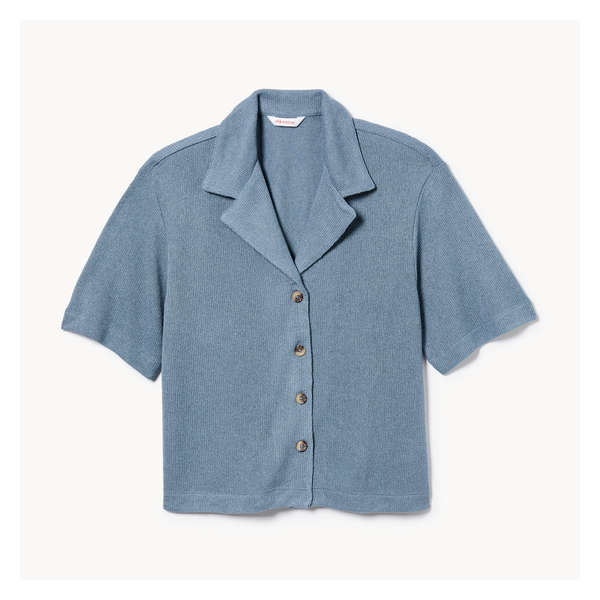 Button-Up Knit Shirt - Dusty Blue