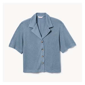 Button-Up Knit Shirt - Dusty Blue