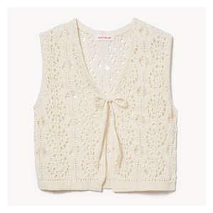 Crochet Tie Front Vest - Cream