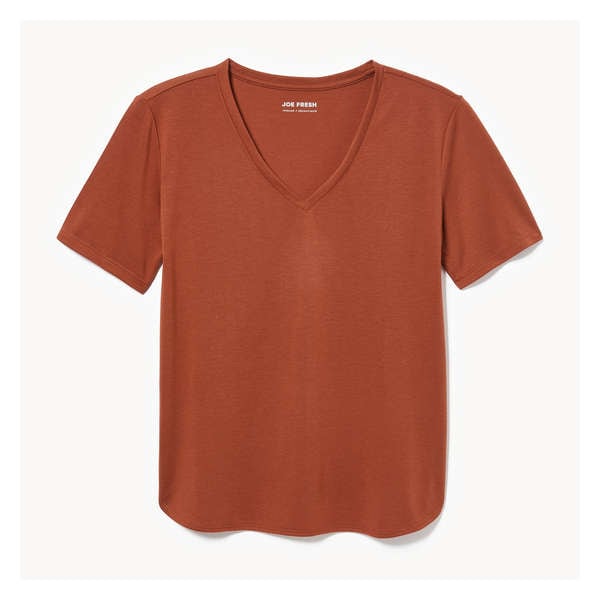 Relaxed V-Neck T-Shirt - Brown