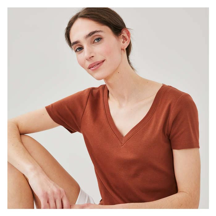 Women's Essential Organic Cotton V-Neck T-Shirt - Brown