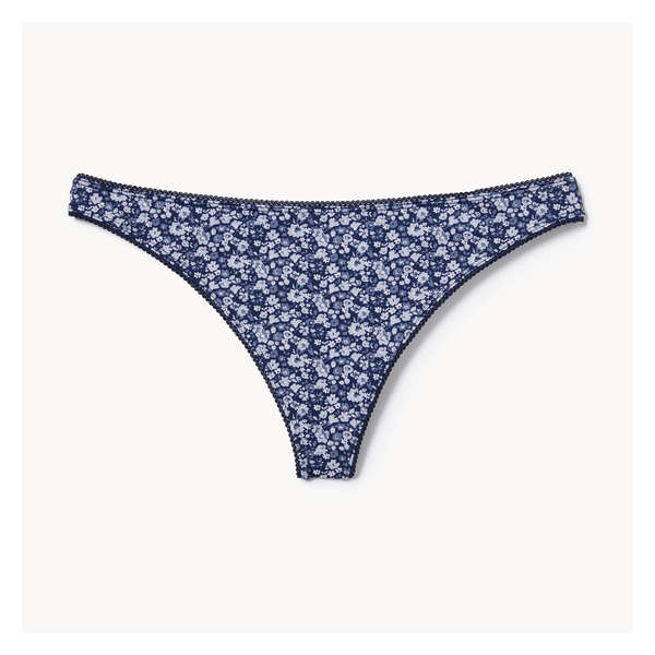 Printed Picot Thong - Navy