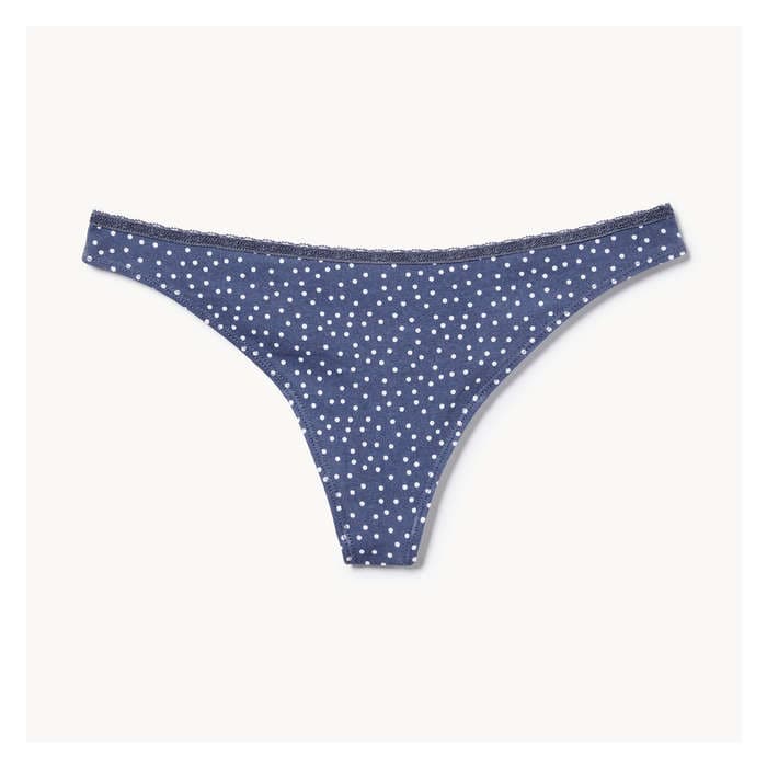 Women's Cotton Lace Thong - Navy