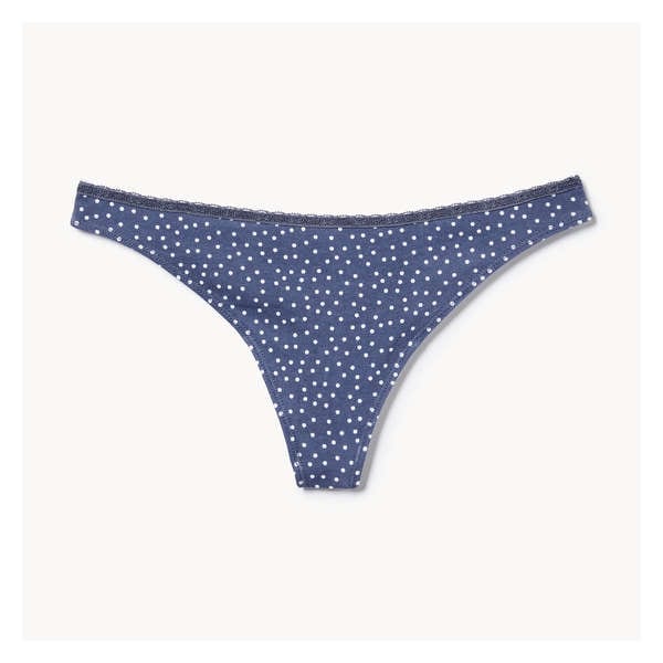 Cotton Lace Thong - Navy