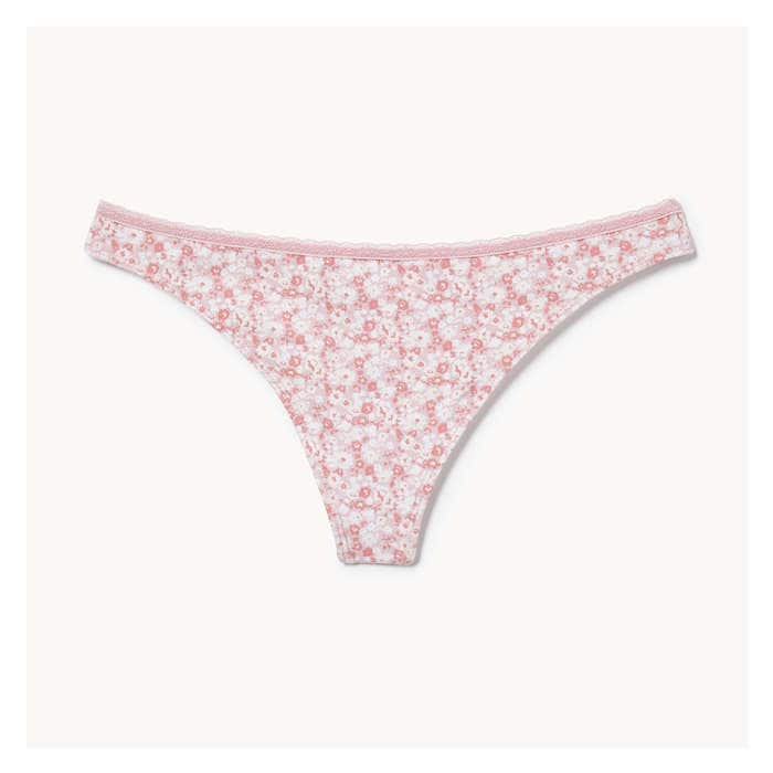 Women's Cotton Lace Thong - Peach