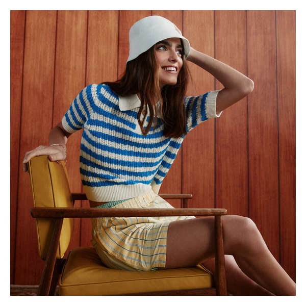 Stripe Knit Polo - Bright Blue