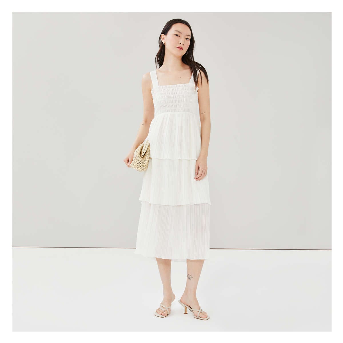 Crepe Tiered Midi Dress