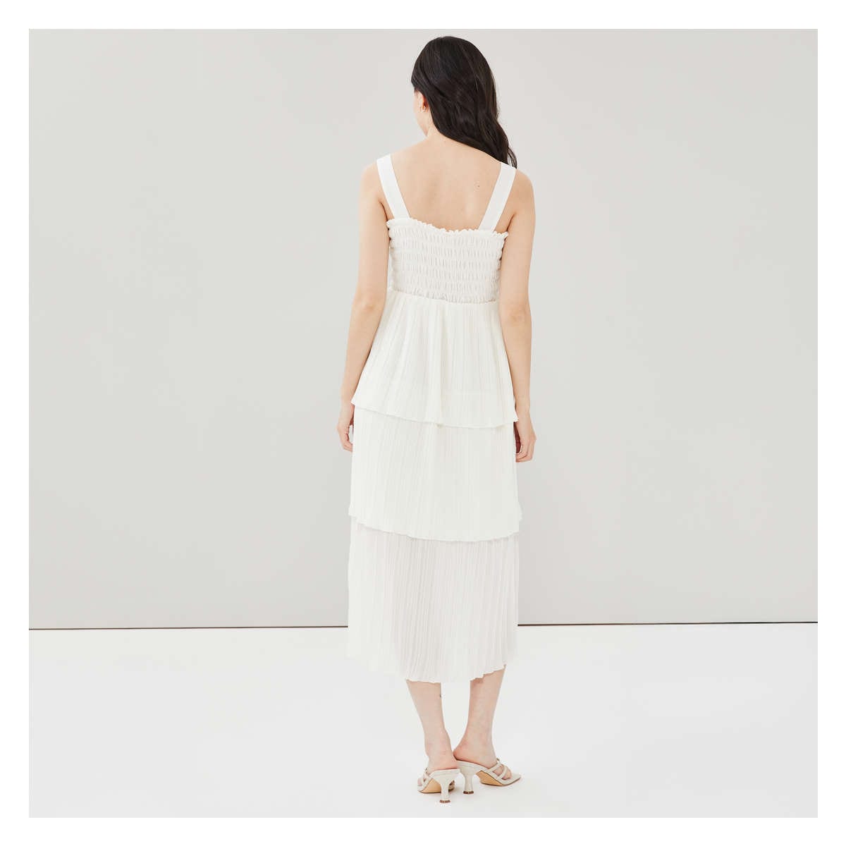 Crepe Tiered Midi Dress