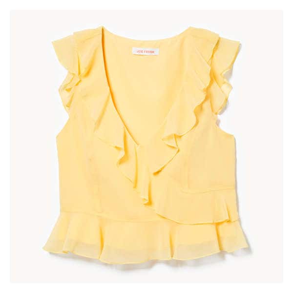 Ruffle V-Neck Top - Pastel Yellow
