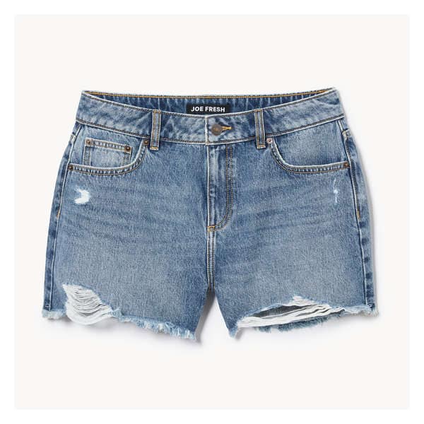 Dark Wash High Rise Distressed Denim Short - Light Wash