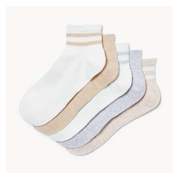 5-Pack Rib Quarter-Crew Socks - Oatmeal