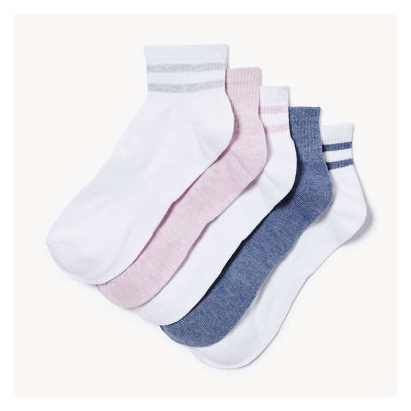 5-Pack Rib Quarter-Crew Socks - White