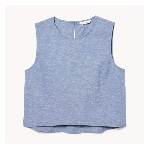 Linen Blend Sleeveless Top - Blue Mix