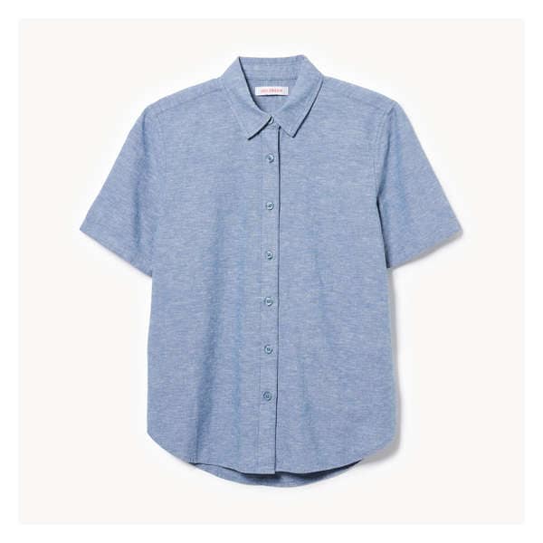 Linen Blend Button-Up Shirt - Blue Mix