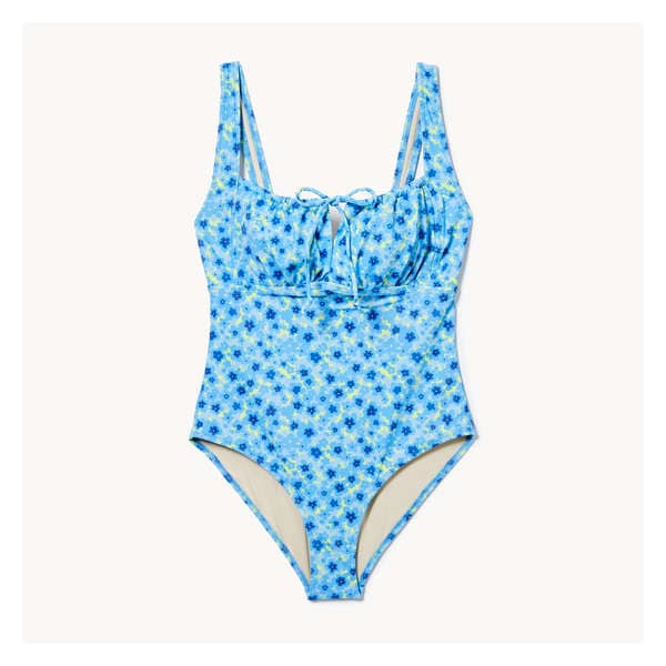 Gathered Tie Front Swimsuit - Bright Blue