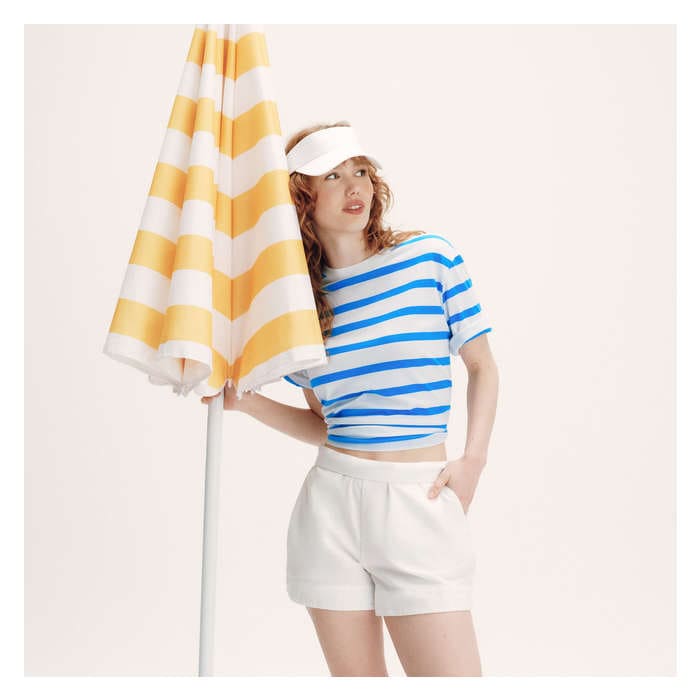 Women's Oversized Stripe Cotton T-Shirt - Blue