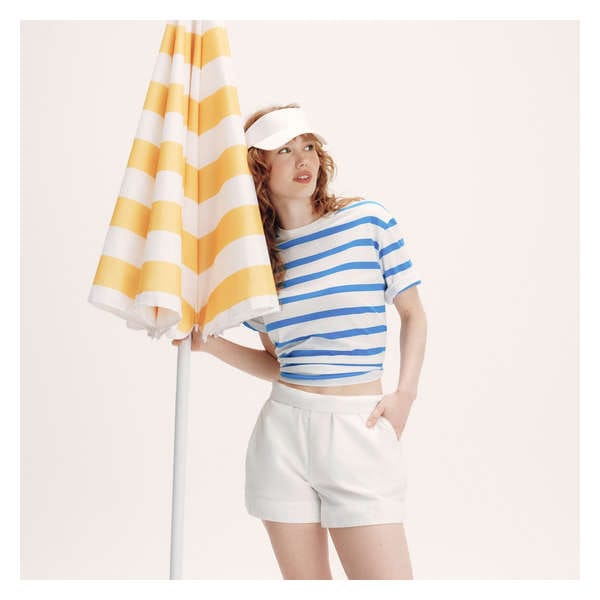 Oversized Stripe Cotton T-Shirt - Blue