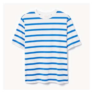 Oversized Stripe Cotton T-Shirt - Blue