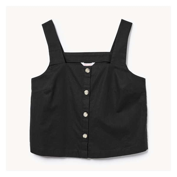 Linen Blend Button-Up Tank - JF Black
