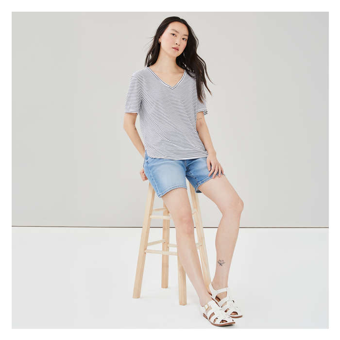 Women's Stripe Relaxed V-Neck T-Shirt - White