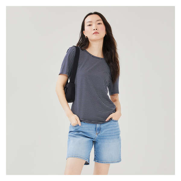 Stripe Crew Neck Relaxed T-Shirt - Navy