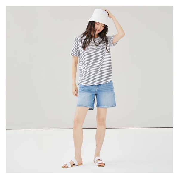 Stripe Crew Neck Relaxed T-Shirt - White