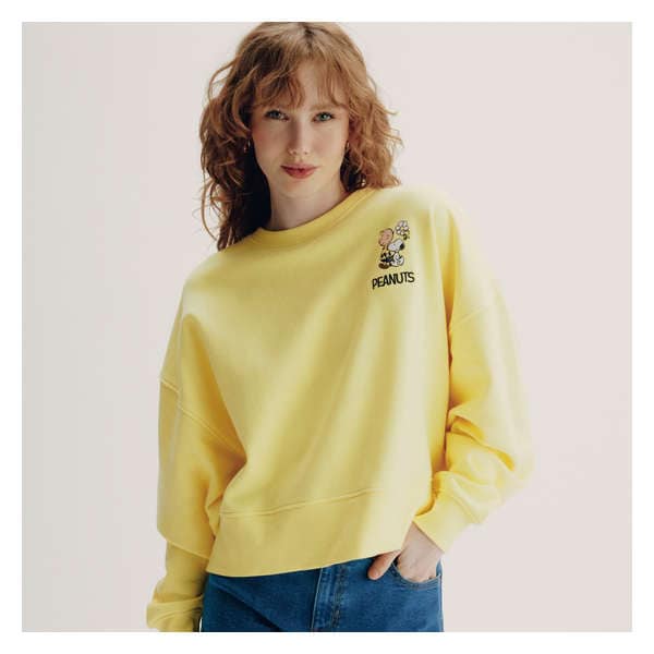 Peanuts Cropped Crewneck Sweatshirt - Light Yellow