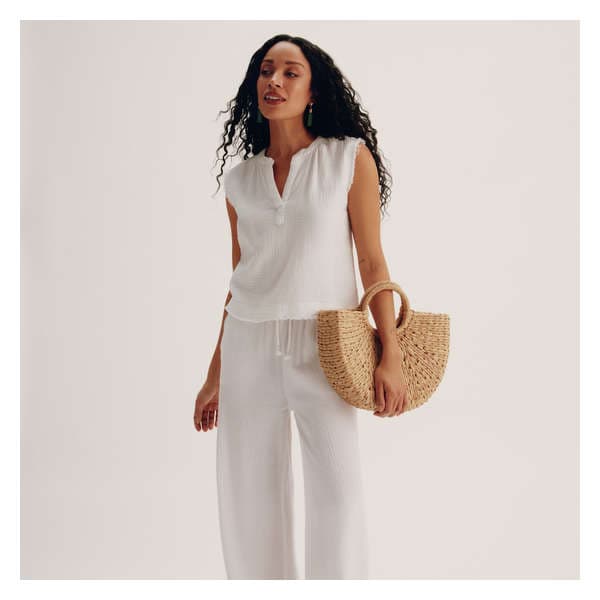 Raw Edge Woven Top - Bright White