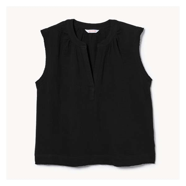 Raw Edge Woven Top - JF Black